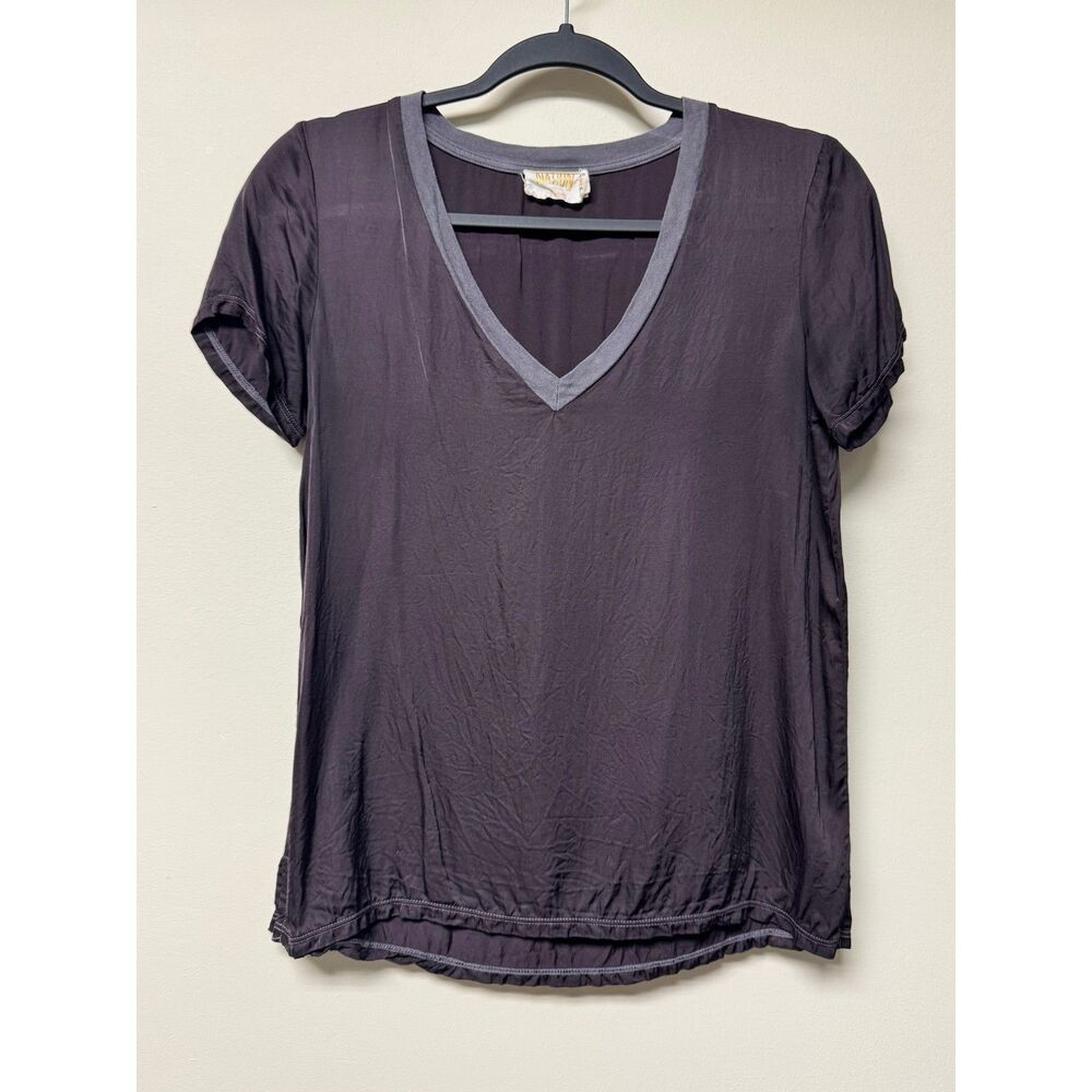 NATION LTD Dark Charcoal Satin Viscose V-Neck Tee, Sz XS